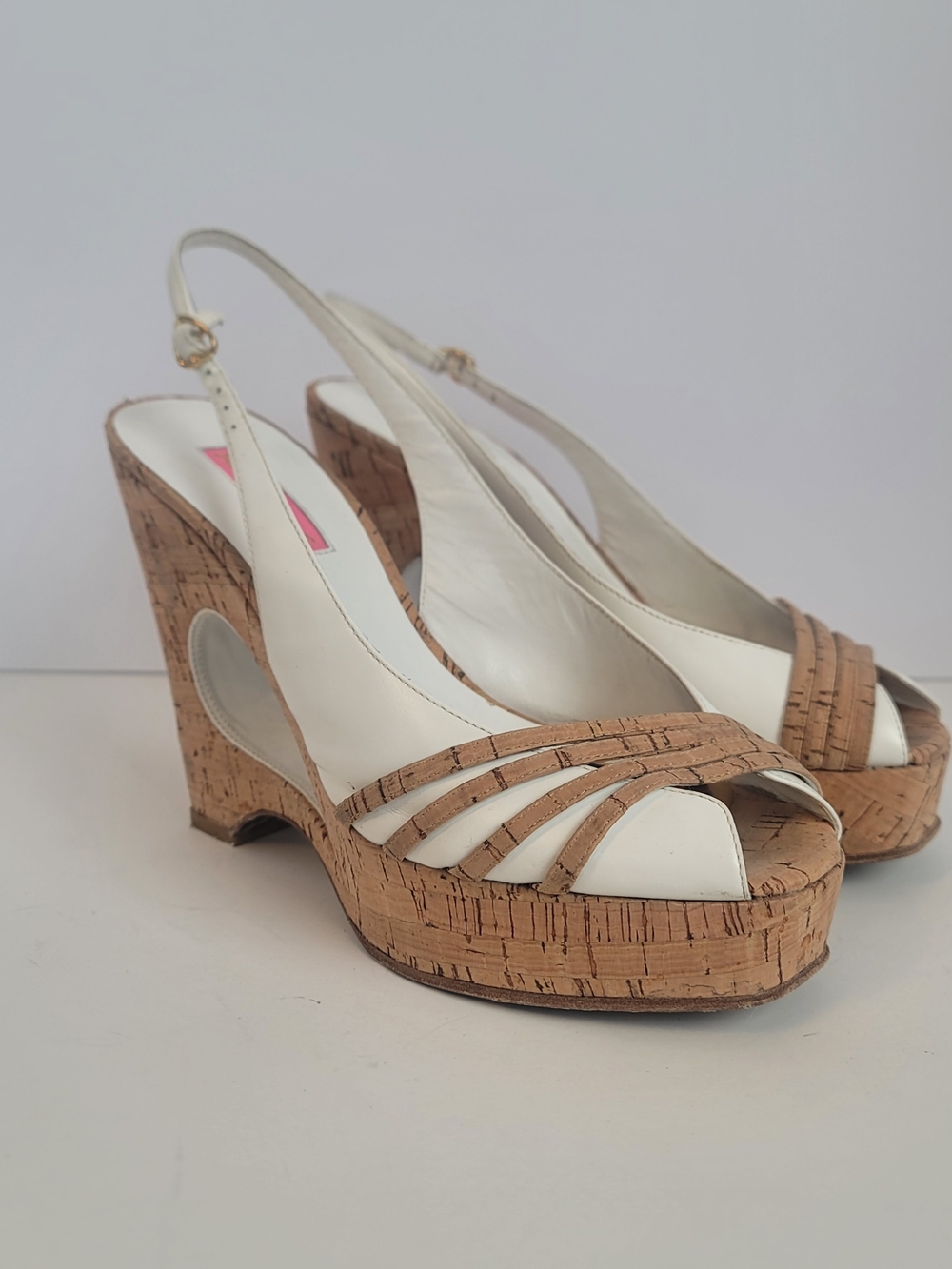 Betsey Johnson June Leather Cork Platform High Heel Wedge Sandals Cork Straps 10